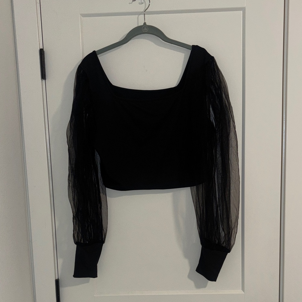 Elegant Black Sheer Sleeve Top size L